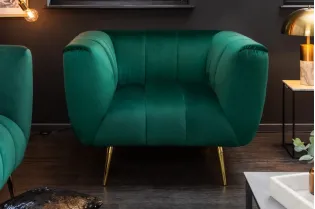 Fauteuil Rétro en Velours Vert Émeraude avec Pieds Dorés