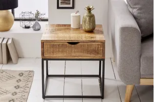 Table de chevet en bois massif style industriel 45cm 2