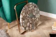 Table basse design ronde en agate multi-couleur avec piétement pliable en métal