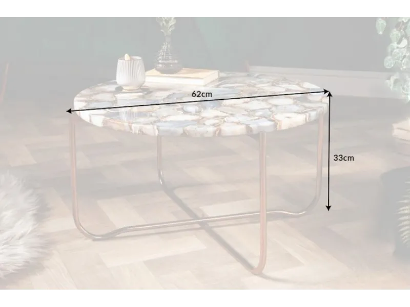Table basse design ronde en agate multi-couleur avec piétement pliable en métal
