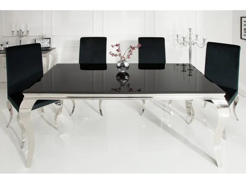 Table de salle à manger 180cm design baroque en noir et argent