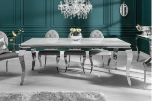 Table design BAROQUE 180cm en acier inoxydable et marbre argenté 2