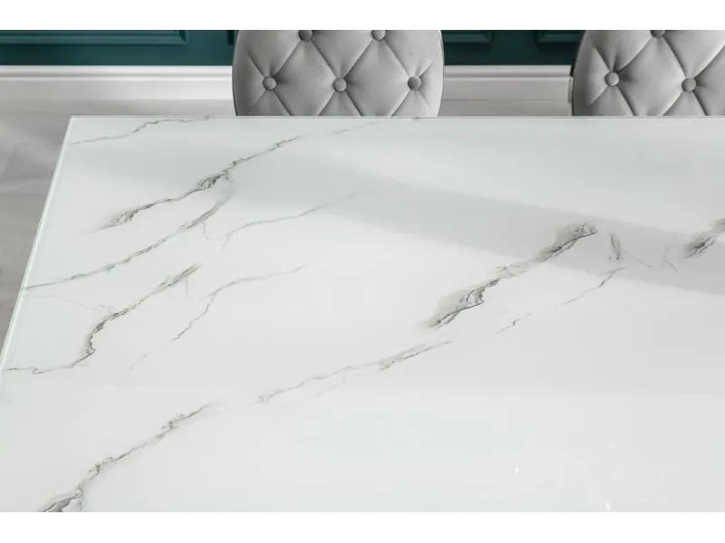 Table design BAROQUE 180cm en acier inoxydable et marbre argenté