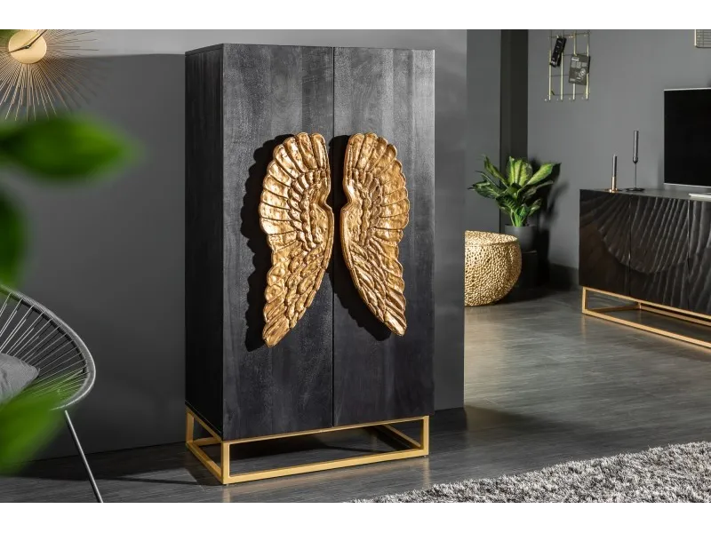 Armoire haute design ailes d'ange coloris noir 140cm