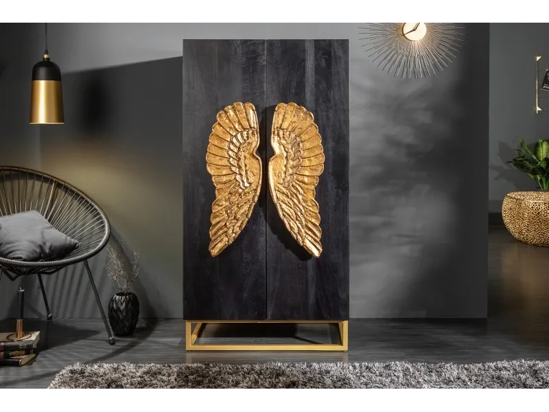 Armoire haute design ailes d'ange coloris noir 140cm