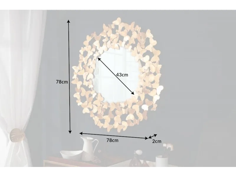 Miroir rond design papillon coloris doré 78cm