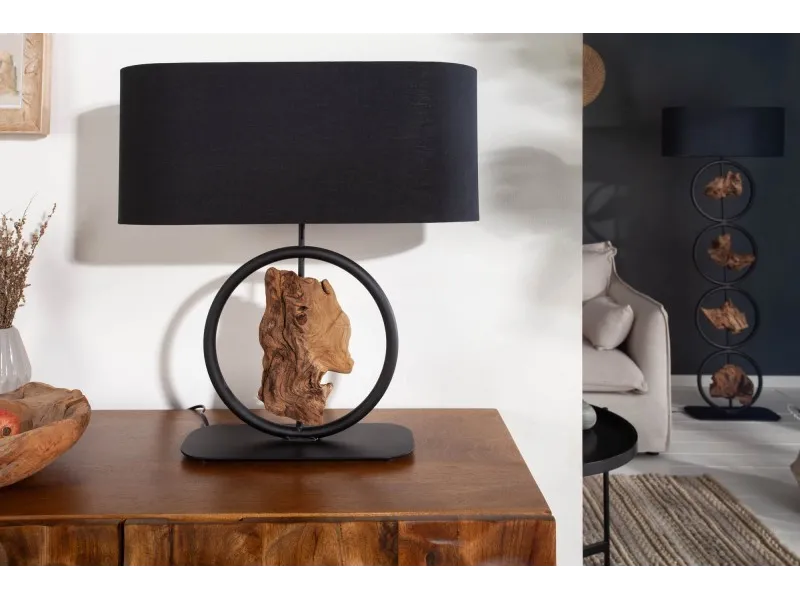 LAMPE DE TABLE BOIS MASSIF 58cm COLORIS NOIR