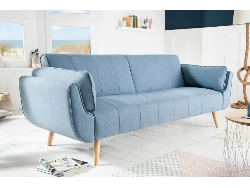 Canapé convertible design scandinave coloris bleu claire en tissu