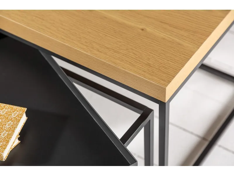 Set de 3 Tables Basses Gigognes en Chêne & Métal Noir