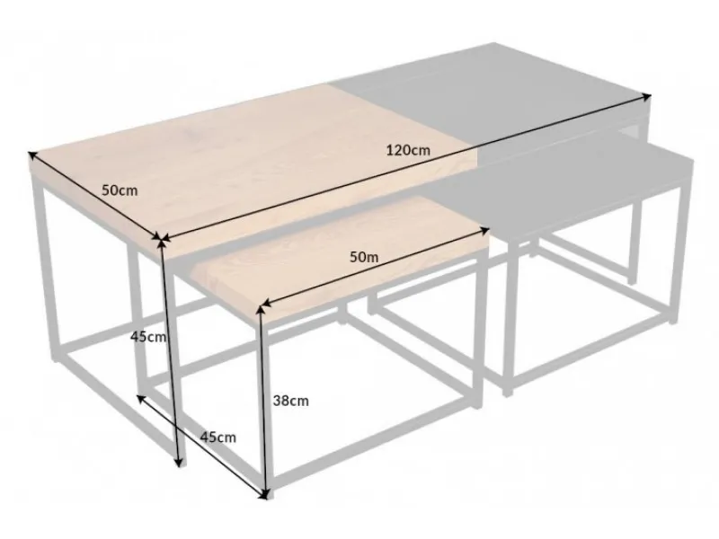 Set de 3 Tables Basses Gigognes en Chêne & Métal Noir
