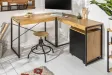 BUREAU D’ANGLE DESIGN INDUSTRIEL EN BOIS MASSIF FORME L