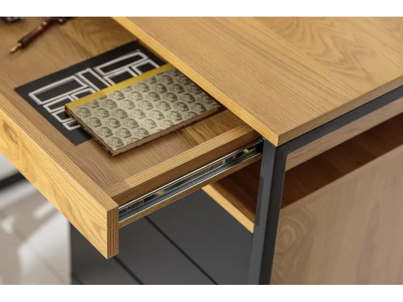 BUREAU D’ANGLE DESIGN INDUSTRIEL EN BOIS MASSIF FORME L