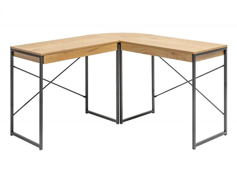 BUREAU D’ANGLE DESIGN INDUSTRIEL EN BOIS MASSIF FORME L