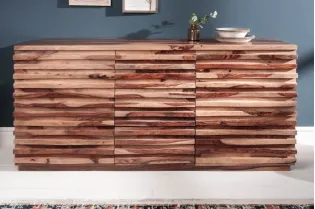 Bahut design coloris naturel en bois massif à 3 tiroirs et 2 portes 2