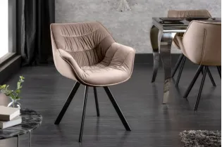 Chaise Rétro en velours coloris champagne avec piétement en métal