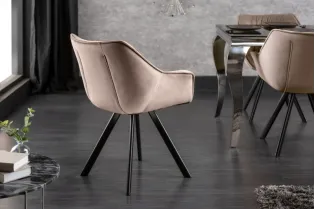 Chaise Rétro en velours coloris champagne avec piétement en métal 2