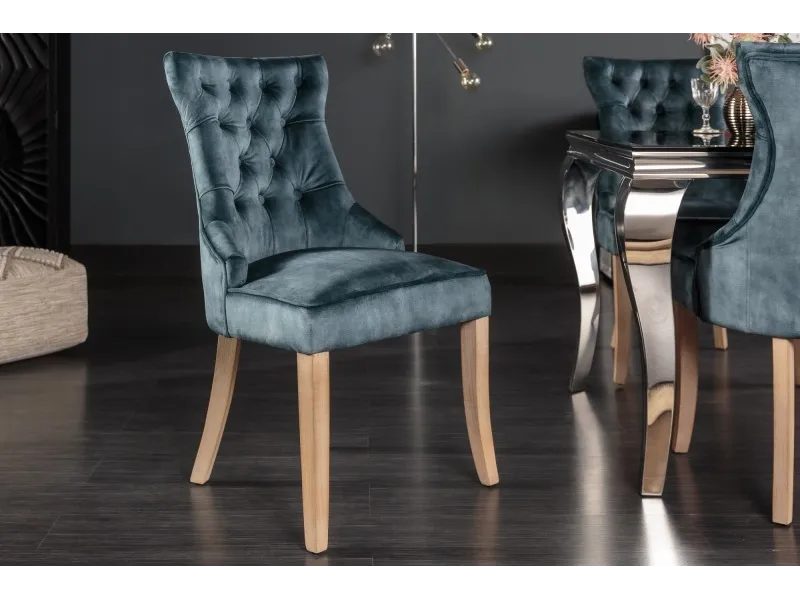 Chaise Confortable Style Castle en Velours Pétrole