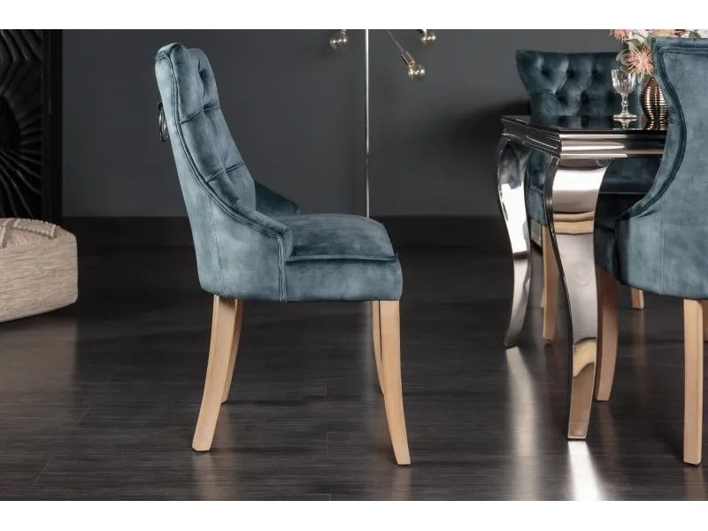 Chaise Confortable Style Castle en Velours Pétrole