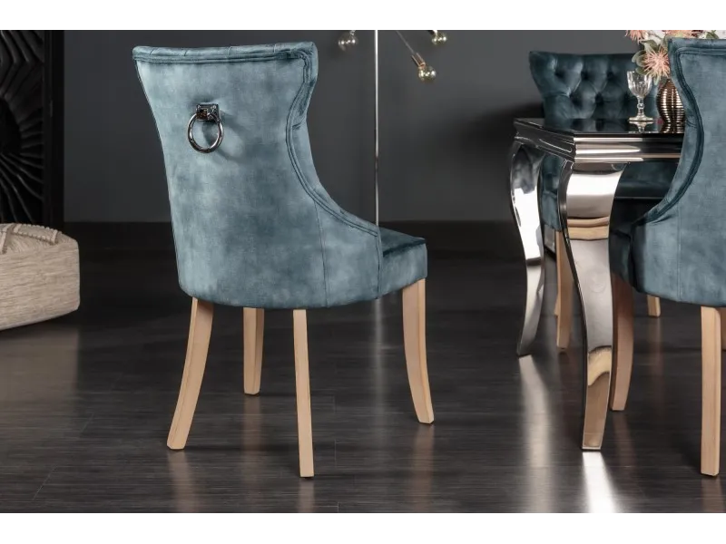 Chaise Confortable Style Castle en Velours Pétrole