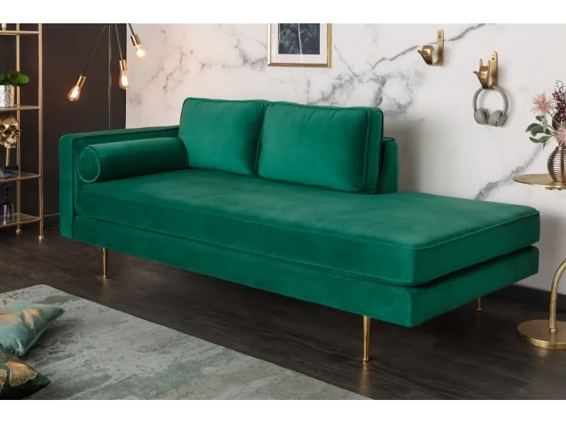 Méridienne Rembourré ultra-Tendance en Velours Vert Emeraude 196cm
