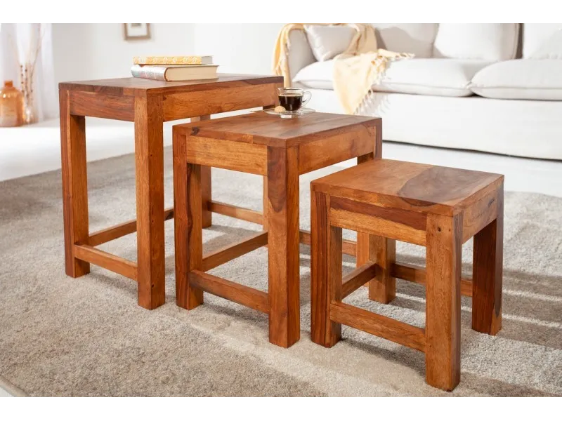 Set Tables Basses Gigognes Carrées En Bois Massif Style Colonial