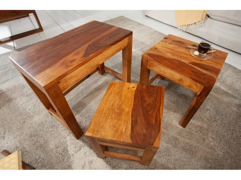 Set Tables Basses Gigognes Carrées En Bois Massif Style Colonial