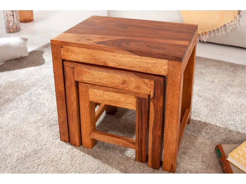 Set Tables Basses Gigognes Carrées En Bois Massif Style Colonial