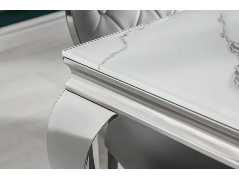 Table design BAROQUE 200cm en acier inoxydable et marbre argenté