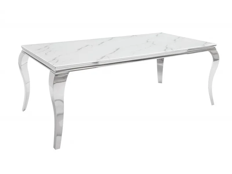 Table design BAROQUE 200cm en acier inoxydable et marbre argenté