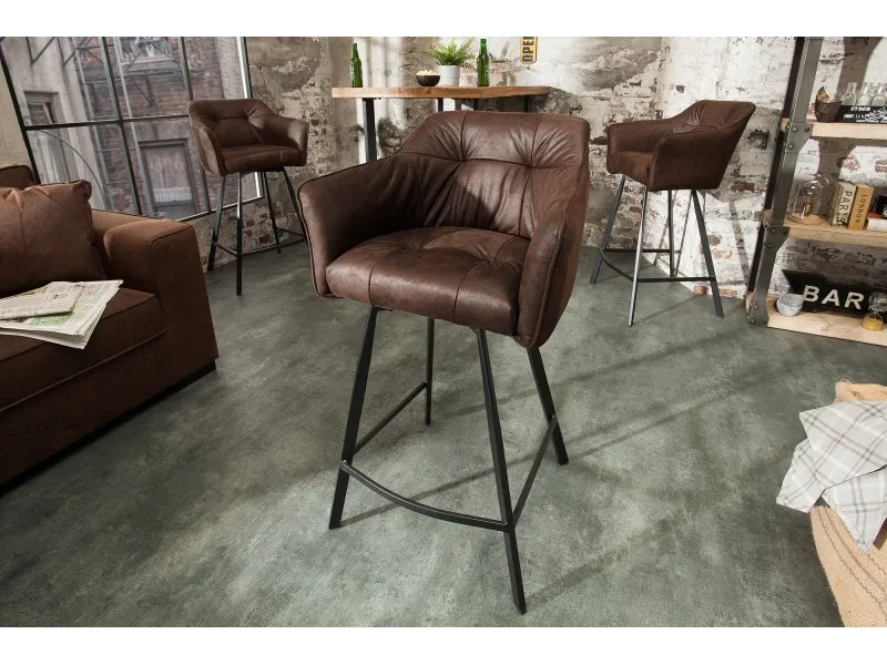 Tabouret de bar 100cm coloris marron antique avec accoudoirs