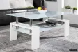 Table basse design coloris blanc laqué avec plateau en verre