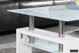 Table basse design coloris blanc laqué avec plateau en verre
