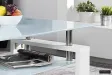Table basse design coloris blanc laqué avec plateau en verre