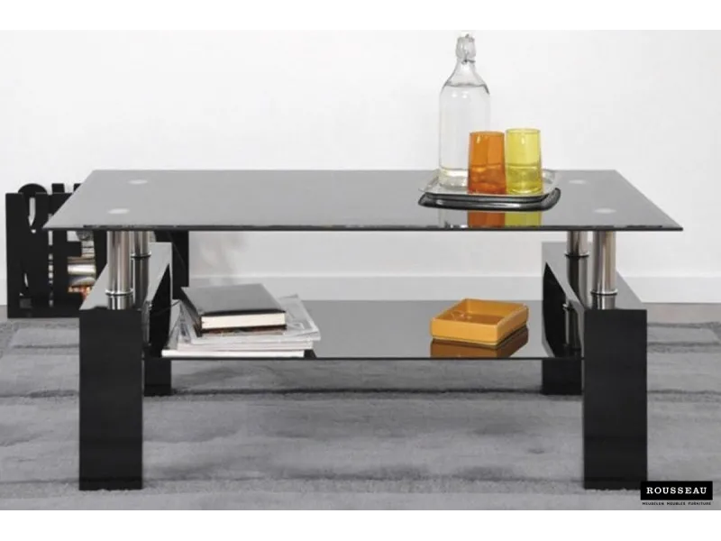 Table basse design coloris noir avec plateau en verre