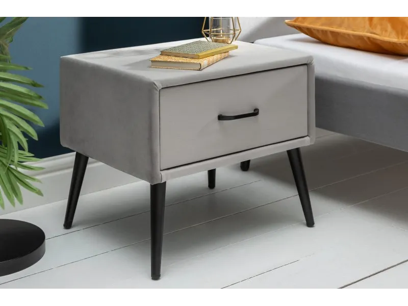 Table de chevet design de 45cm avec tiroir gris clair