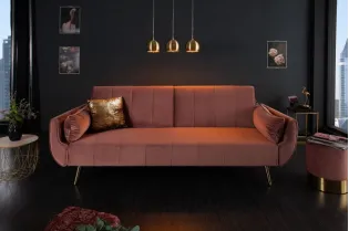 Canapé-lit 215 cm en velours coloris vieux rose doré 2