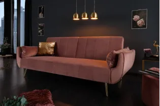 Canapé-lit 215 cm en velours coloris vieux rose doré