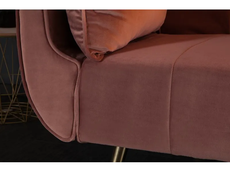 Canapé-lit 215 cm en velours coloris vieux rose doré