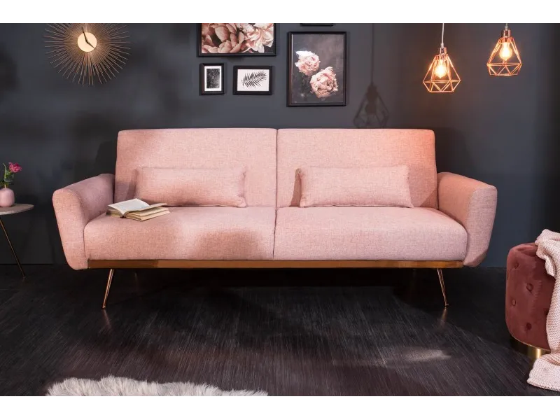 Canapé-lit contemporain en tissu coloris rose