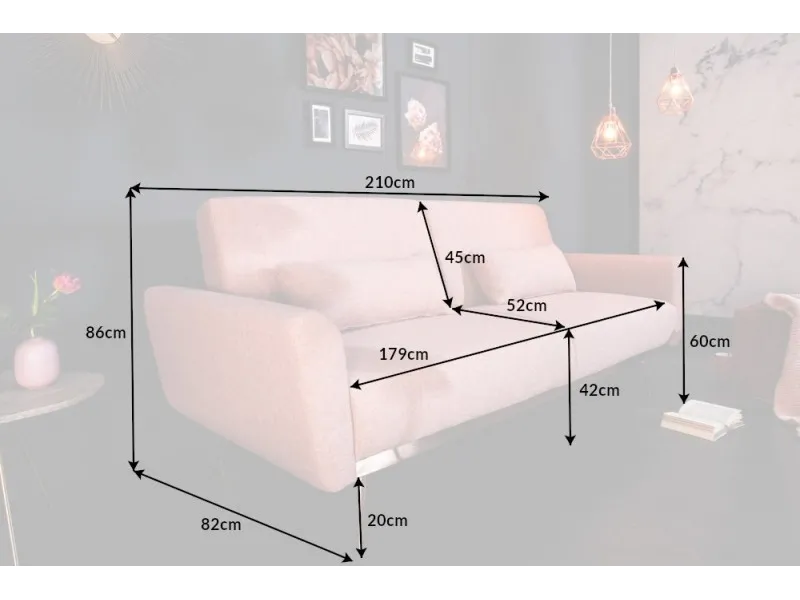Canapé-lit contemporain en tissu coloris rose
