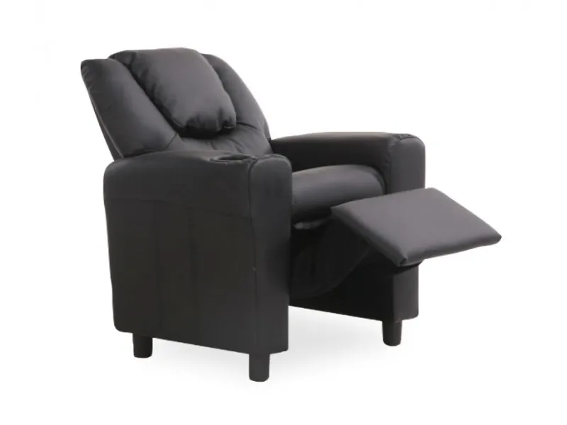 Mini Fauteuil relax relevable revêtu en simili cuir noir