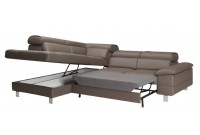 Canapé relax d'angle convertible design avec rangement en simili cuir brun