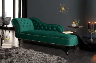 Méridienne design Chesterfield capitonné en velours coloris vert émeraude