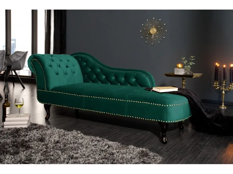 Méridienne design Chesterfield capitonné en velours coloris vert émeraude