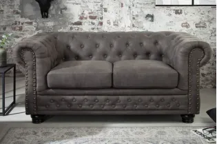 Canapé Chesterfield en microfibre vintage gris