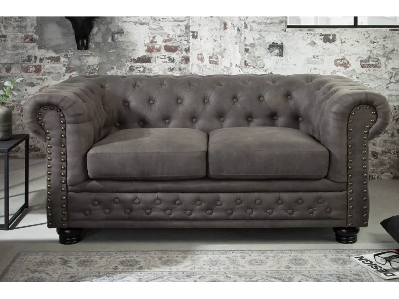 Canapé Chesterfield en microfibre vintage gris