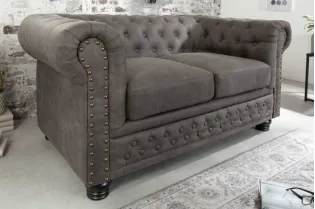 Canapé Chesterfield en microfibre vintage gris 2
