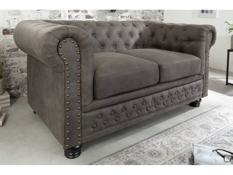 Canapé Chesterfield en microfibre vintage gris