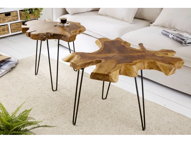 Table basse de 60cm design tronc d'arbre coloris naturel