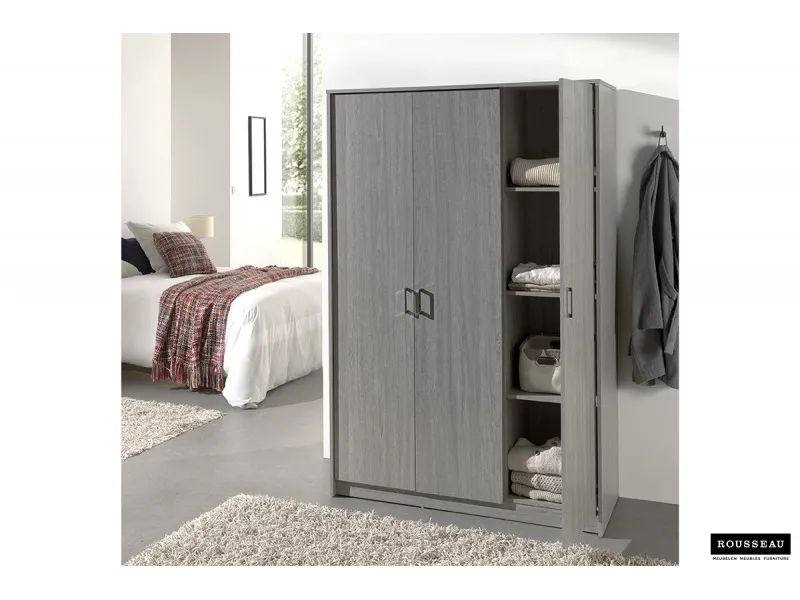 ARMOIRE 3 PORTES avec penderie coloris chêne gris